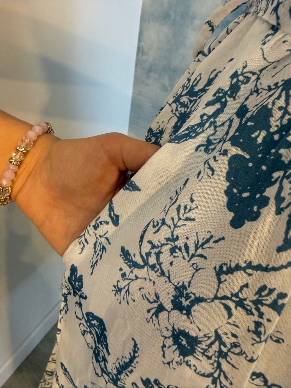 Blue Floral V-Neck Midi Dress - Women# 258 - Picture 4 of 7